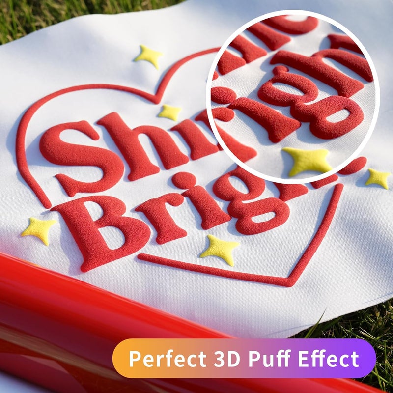HTVJOYDO 6Pcs Puff Vinyl Heat Transfer, 12x10Inch Red 3D Puff HTV, DIY Iron-on Vinyl for T-Shirts, Easy to Cut and Weed, Compatible with Cricut or Cameo (6 Red Puff) - Image 2